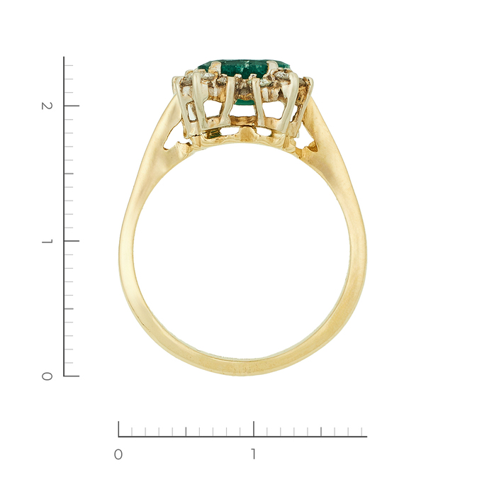 Кольцо из комбинированного золота 585 пробы c 12 бриллиантами и 1 изумрудом, Л 1608 4566 за 34000