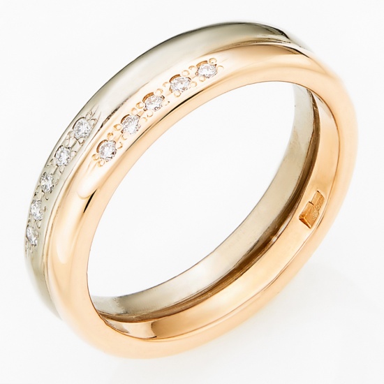 Кольцо из комбинированного золота 585 пробы c 10 бриллиантами