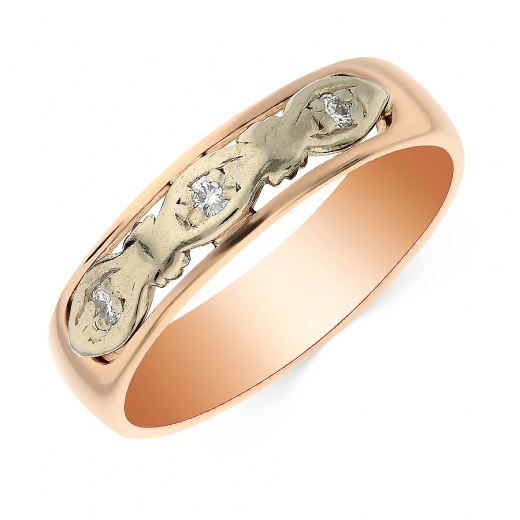 Кольцо обручальное из комбинированного золота 585 пробы c 3 бриллиантами 063937 фото 1