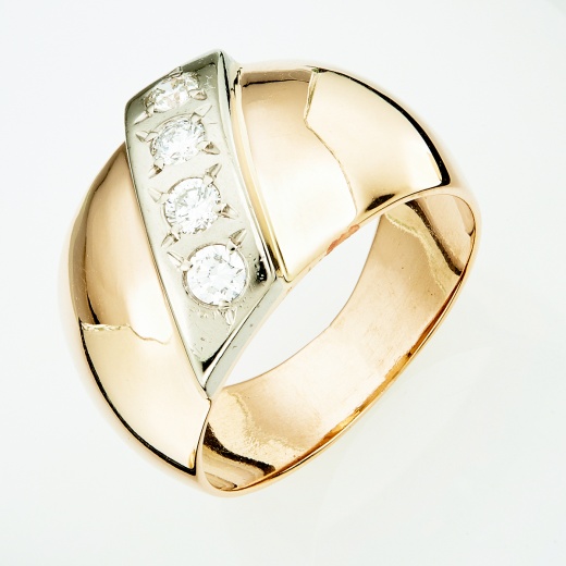 Кольцо из комбинированного золота 583 пробы c 4 бриллиантами 129962 фото 1