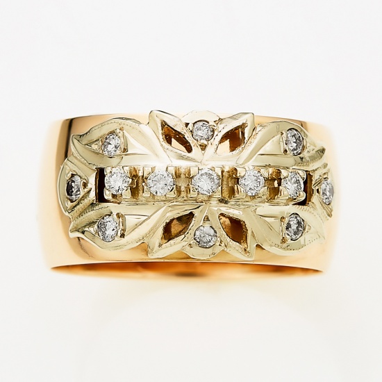 Кольцо из комбинированного золота 583 пробы c 13 бриллиантами