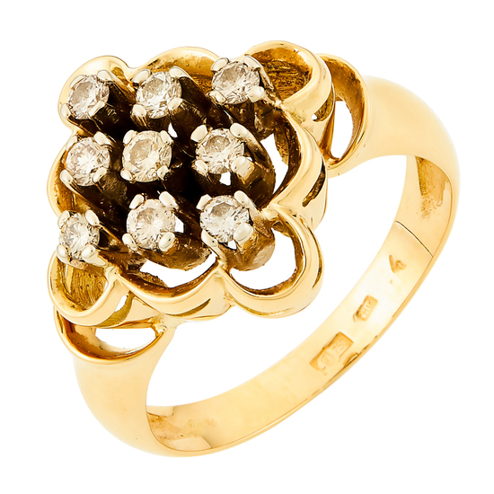 Кольцо из комбинированного золота 750 пробы c 9 бриллиантами, Л28086885 за 65000