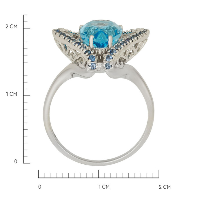 Кольцо из золота 585 пробы c топазом, цветными сапфирами и бриллиантами