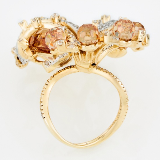 Кольцо из комбинированного золота 585 пробы c фианитами и камнями синтетическими, Л09100493 за 73000