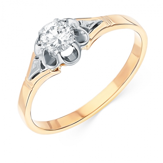 Кольцо из комбинированного золота 583 пробы c 1 бриллиантом, Л54024909 за 44760