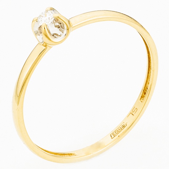 Кольцо из желтого золота 585 пробы c 1 бриллиантом, Л32065151 за 9300