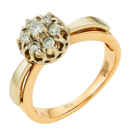 Кольцо из комбинированного золота 585 пробы c 7 бриллиантами, Л71016060 за 44 720 ₽
