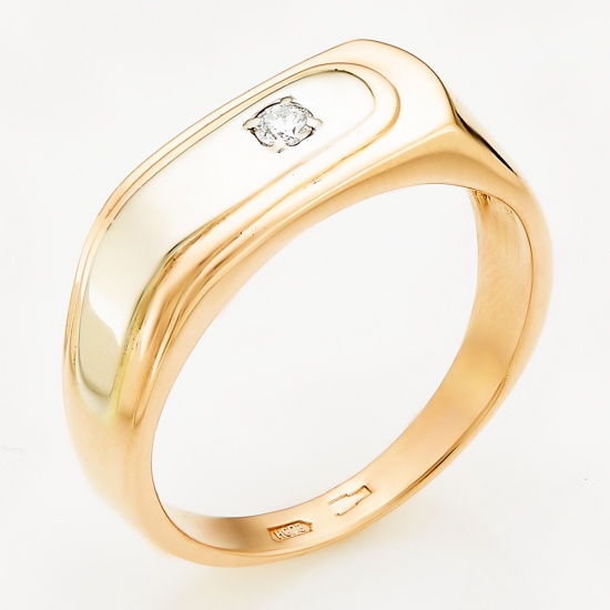 Кольцо печатка из комбинированного золота 585 пробы c 1 бриллиантом, Л05130790 за 24 250 ₽