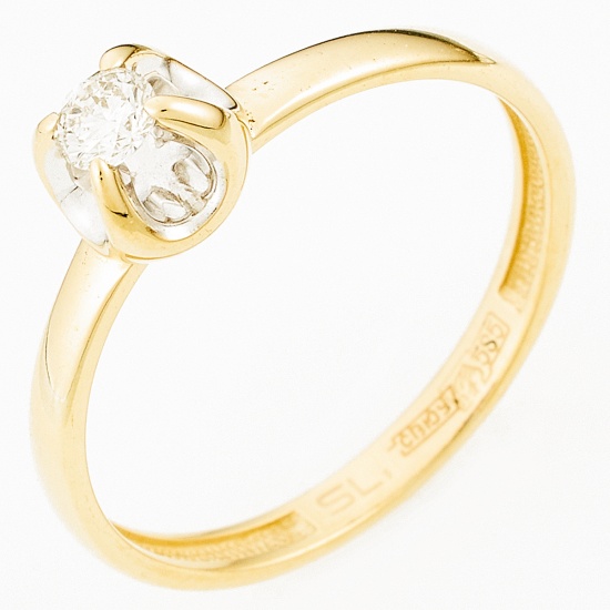 Кольцо из комбинированного золота 585 пробы c 1 бриллиантом, Л41061683 за 15 900 ₽