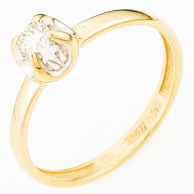 Кольцо из комбинированного золота 585 пробы c 1 бриллиантом