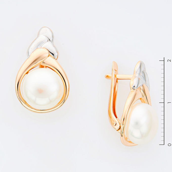 Серьги из золота 585 пробы c 2 культ. жемчугами