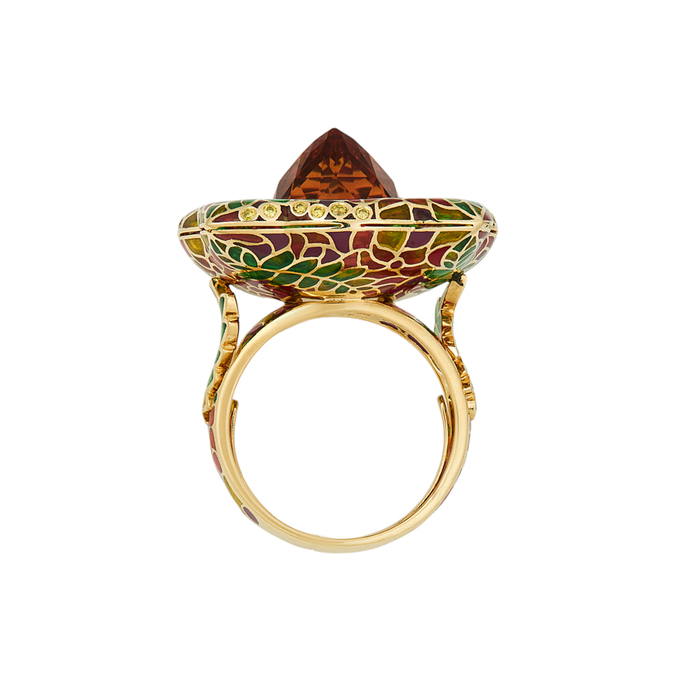 Кольцо из золота 750 пробы c цитрином, бриллиантами и эмалью, Л 2811 7097 за 185000