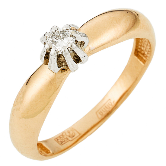 Кольцо из комбинированного золота 585 пробы c 1 бриллиантом, Л28086879 за 12450