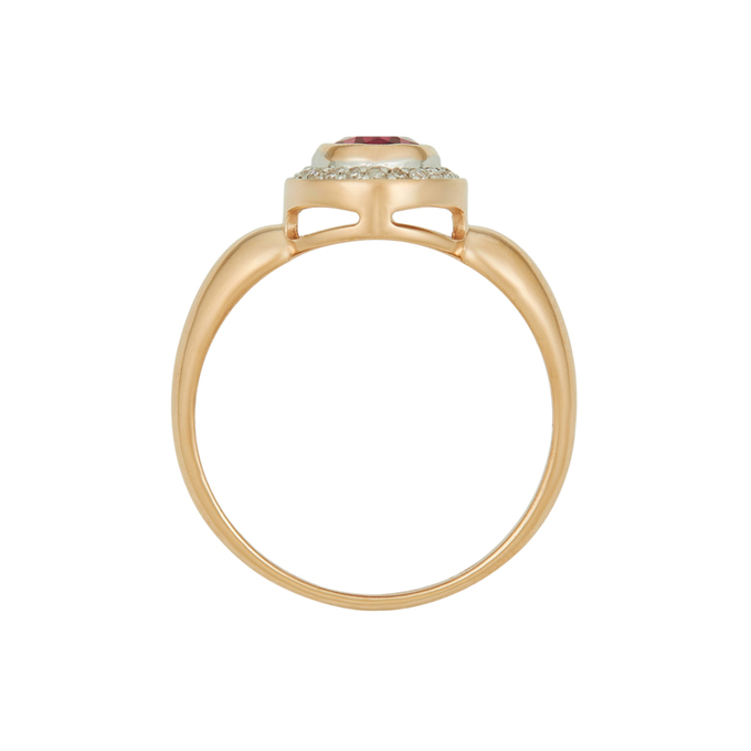 Кольцо из золота 585 пробы c бриллиантами и синтетическим рубином, Л 4107 4724 за 22140