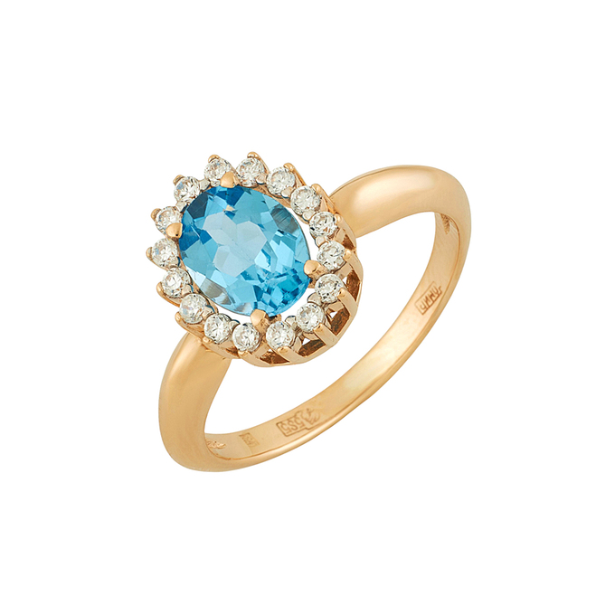 Кольцо из золота 585 пробы c топазом и фианитами, Л 3507 1877 за 35440