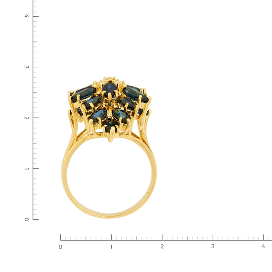 Кольцо из желтого золота 750 пробы c 3 бриллиантами и 18 сапфирами, Л28088192 за 98900