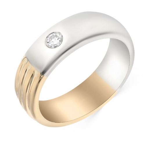 Кольцо обручальное из комбинированного золота 585 пробы c 1 бриллиантом, 032106 за 31 950 ₽