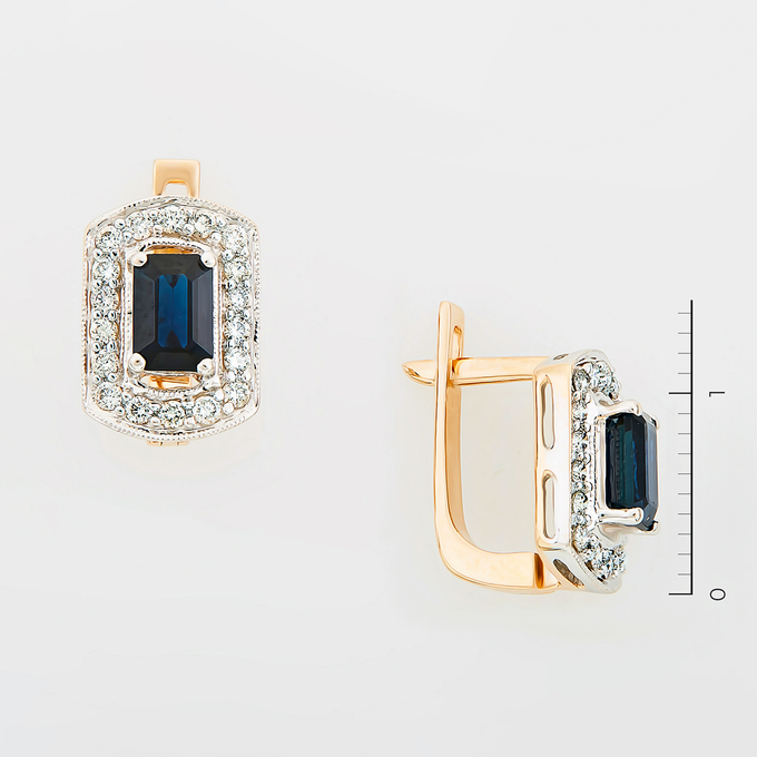 Серьги из золота 585 пробы c 36 бриллиантами и 2 сапфирами