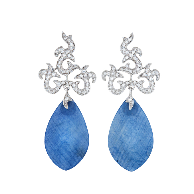 Серьги из золота 750 пробы c бриллиантами, кварцами, цветными сапфирами и дуплетами, Л 2415 0376 за 252000