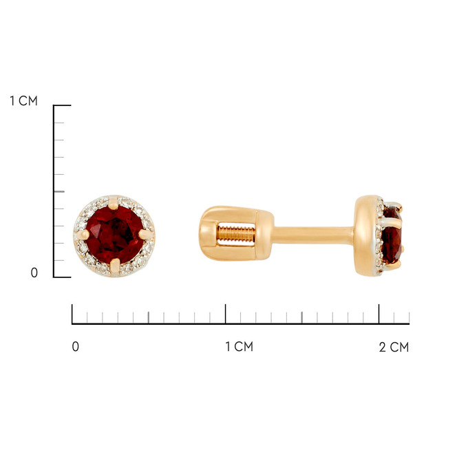 Серьги из золота 585 пробы с гранатами и бриллиантами, Ц О007 3991 за 13200