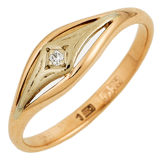 Кольцо из комбинированного золота 585 пробы c 1 бриллиантом, Л48067715 за 10740