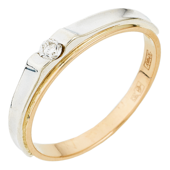 Кольцо из комбинированного золота 585 пробы c 1 бриллиантом, Л45071487 за 11940