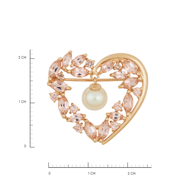 Брошь из золота 585 пробы c культивированным жемчугом и синтетическими камнями, Л 7001 0624 за 30480