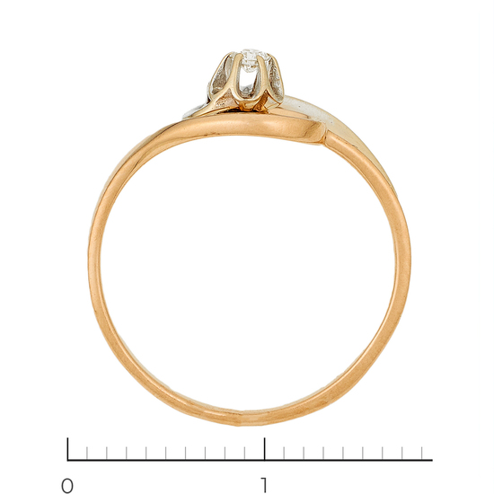 Кольцо из комбинированного золота 585 пробы c 1 бриллиантом, Л28089691 за 10140