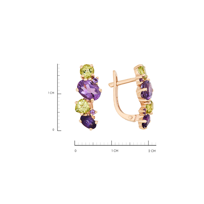 Серьги из золота 585 пробы c аметистами и хризолитами, К 0000 5406 за 44200