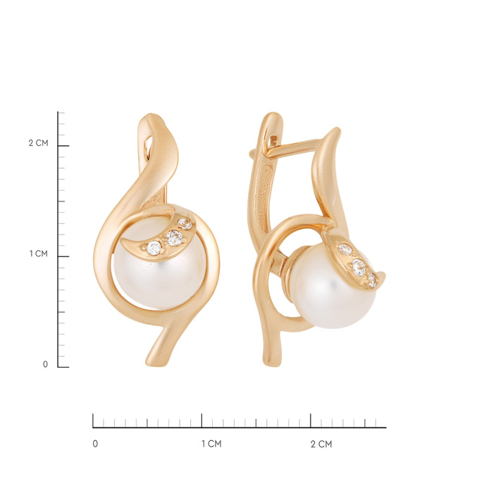 Серьги из золота 585 пробы c культивированным жемчугом и фианитами, Л 2202 4715 за 55400