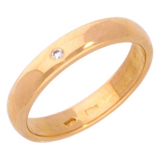 Кольцо обручальное из красного золота 585 пробы c 1 бриллиантом 007757 фото 1