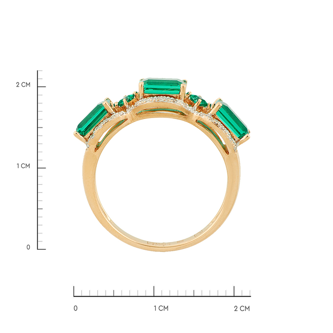 Кольцо из золота 585 пробы c бриллиантами и синтетическими изумрудами, Л 1811 9810 за 34400