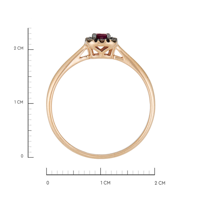 Кольцо из золота 585 пробы c 8 бриллиантами и 1 рубином, Л 0910 9558 за 15600