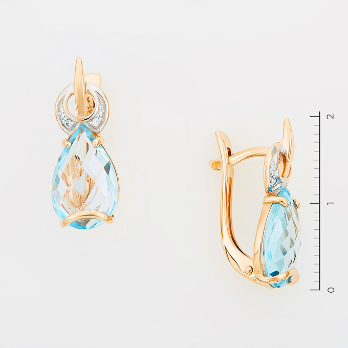 Серьги из золота 585 пробы c фианитами и 2 топазами