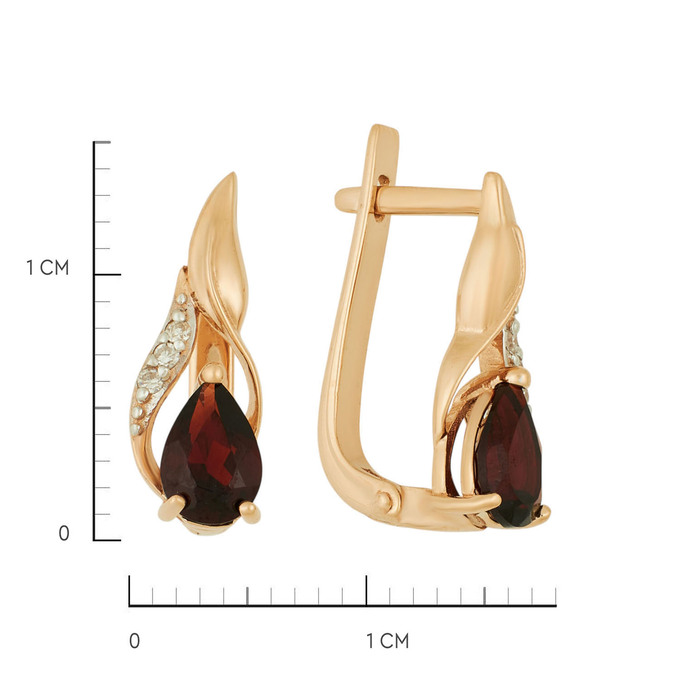 Серьги из золота 585 пробы c гранатами и бриллиантами, Ц О007 2242 за 23840