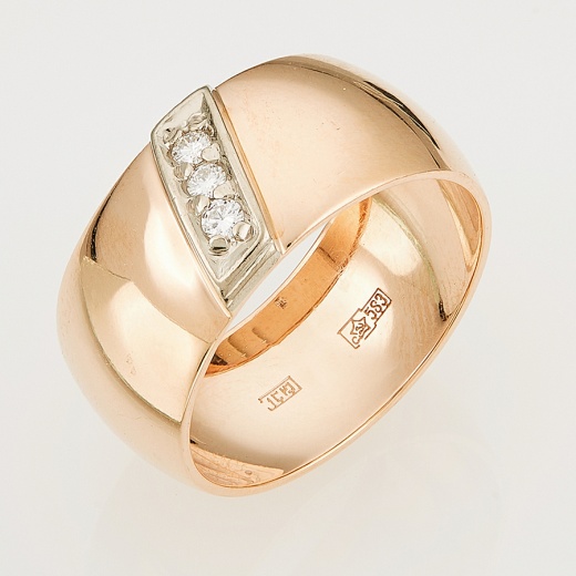 Кольцо из комбинированного золота 585 пробы c 3 бриллиантами Л70002318 фото 1
