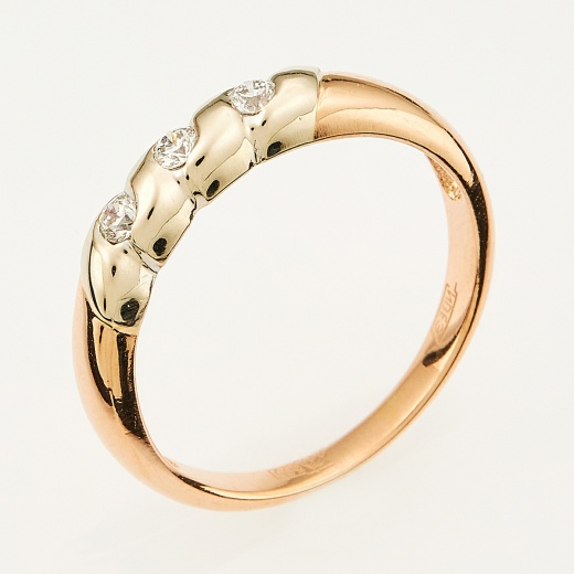 Кольцо из комбинированного золота 585 пробы c 3 бриллиантами 134410 фото 1
