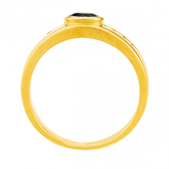 Кольцо из желтого золота 750 пробы c 6 бриллиантами и 1 сапфиром, Л58040114 за 33450
