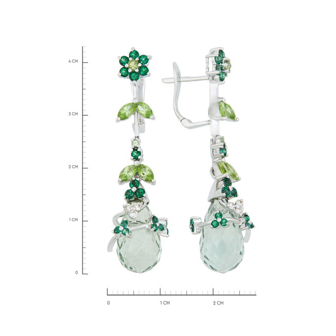 Серьги из золота 585 пробы c празиолитами, хризолитами, бриллиантами и синтетическими камнями, К 0000 5133 за 70900