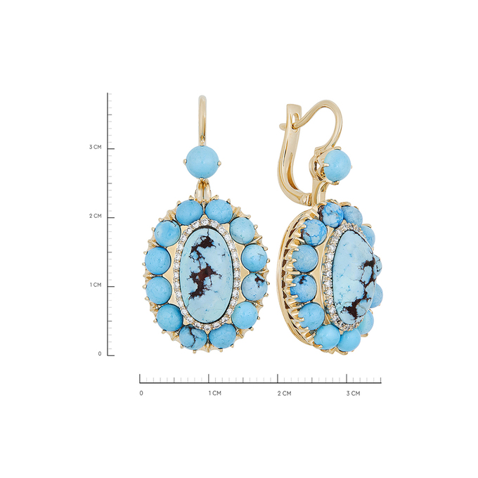 Серьги из золота 585 пробы c бирюзой и бриллиантами, К 0000 3746 за 125000