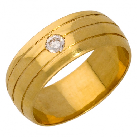 Кольцо обручальное из желтого золота 750 пробы c 1 бриллиантом 011697 фото 1