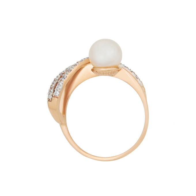 Кольцо из золота 585 пробы c культивированным жемчугом и фианитами, Л 0515 1411 за 36400