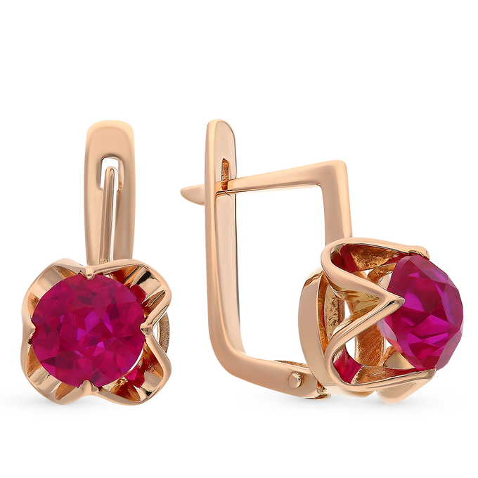 Серьги из золота 583 пробы c корундами