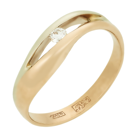 Кольцо из комбинированного золота 585 пробы c 1 бриллиантом, Л71014861 за 28630
