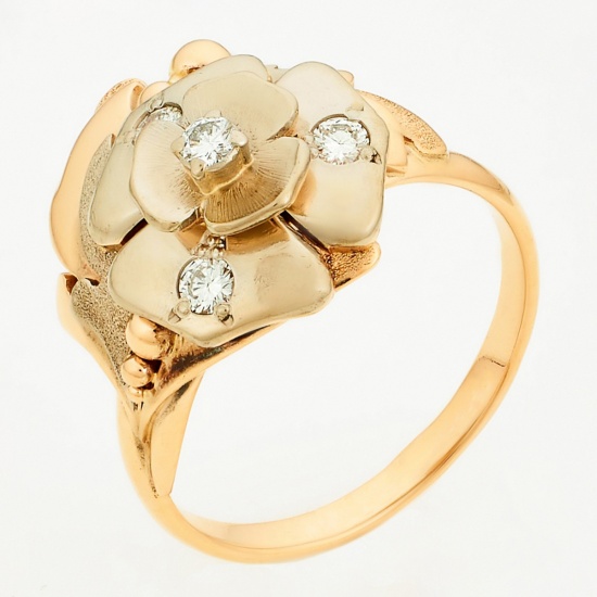 Кольцо из комбинированного золота 585 пробы c 4 бриллиантами