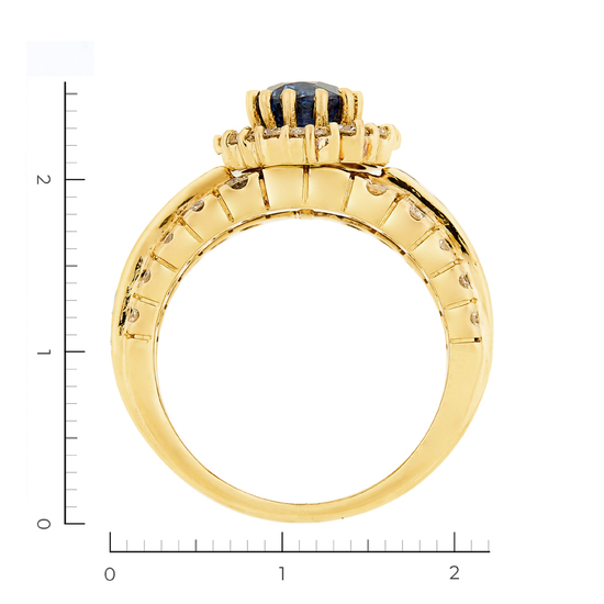 Кольцо из желтого золота 750 пробы c 1 дифф. сапфиром и 12 сапфирами и 32 бриллиантами, Л28085441 за 159900