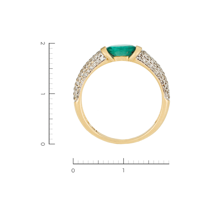 Кольцо из желтого золота 585 пробы c 96 бриллиантами и 1 изумрудом, Л 2211 7729 за 30320