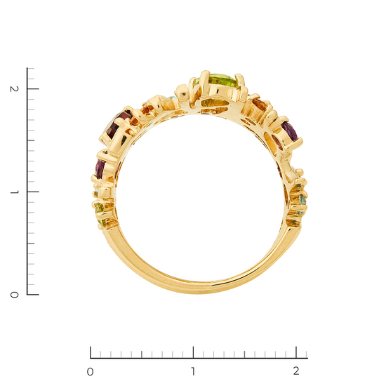 Кольцо из желтого золота 585 пробы c 2 бриллиантами и 2 аметринами и 3 хризолитами и 3 цитринами и 4 топазами и 1 гранатом, Л28091789 за 70000