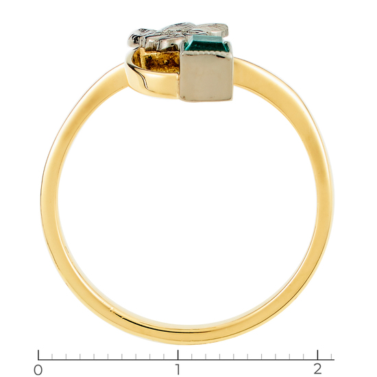 Кольцо из комбинированного золота 750 пробы c 1 бриллиантом и 1 изумрудом, Л28084975 за 21250