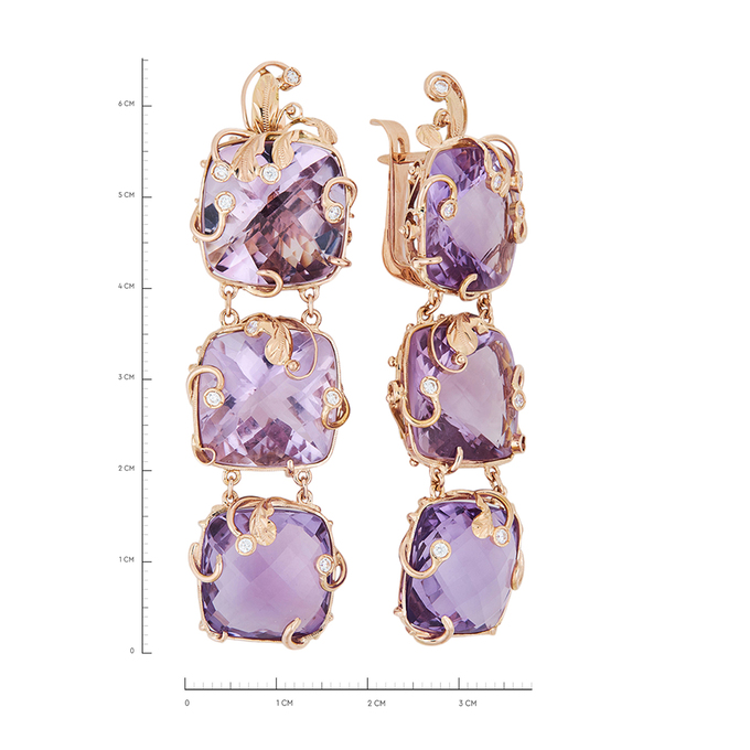 Серьги из золота 585 пробы c 20 фианитами и 6 аметистами, К 0000 2390 за 272100